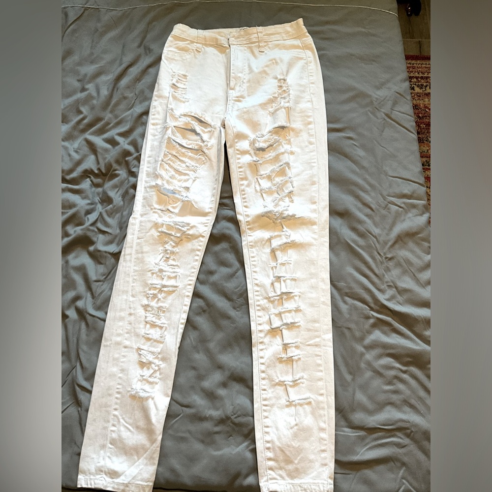 White Denim Distressed Jeans
